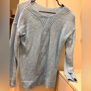 Ice Blue Knit Sweater with accent Cable knit back